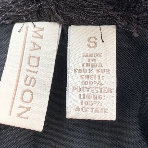 Madison Jacket Black Faux Fur Tipped Fox Open Front Swing Jacket Coat Small - Picture 2 of 13